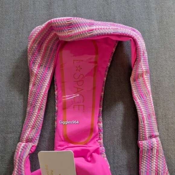 L*Space Brittany Camacho Bikini Set Electric Pique Pink Stripe - Picture 13 of 13